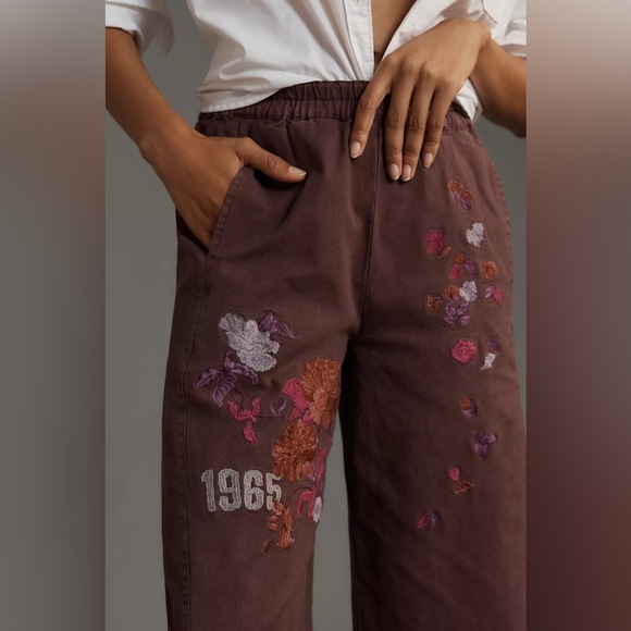 Pilcro The Izzie Relaxed Pull-On Barrel Pants Sz S Embroidered Stretch Ankle - Picture 11 of 11